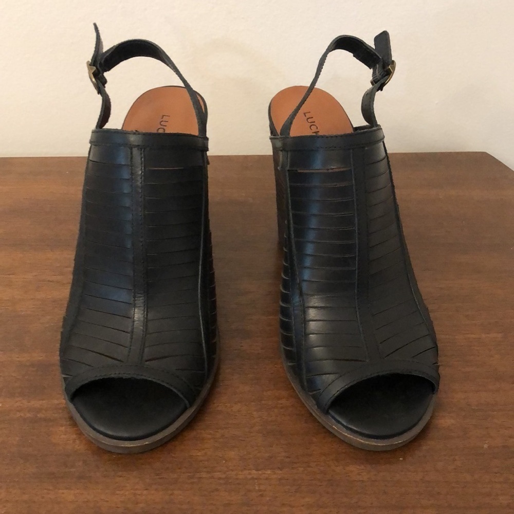 Lucky Brand Black Leather Slingback Sandals Size 8 - Picture 5 of 11